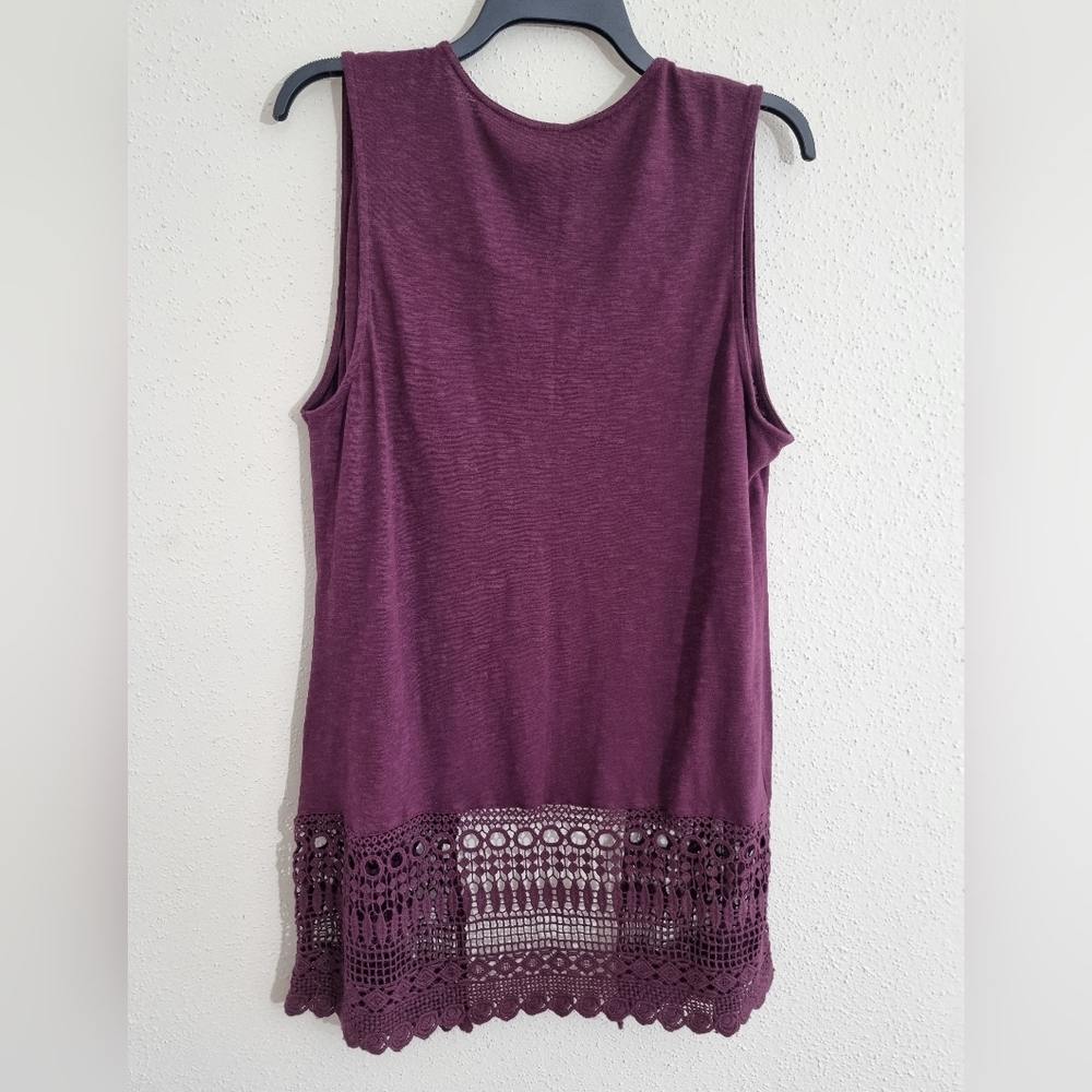 Purple Sleeveless Cardigan with Crochet Hem - Picture 7 of 9